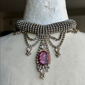 Vintage Crystal Necklace with Pink Cameo